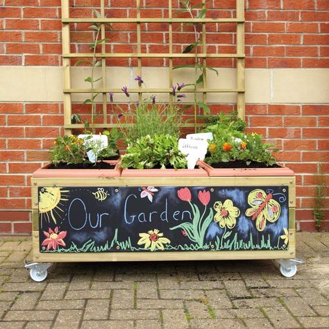 Nursery Garden Ideas, Wooden Planters With Trellis, Library Garden, Eyfs Outdoor, Mums Garden, Gardening Club, Preschool Garden, Outdoor Play Spaces, Vegetable Planters