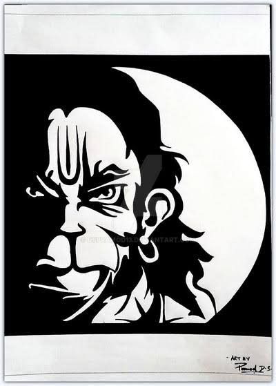 Hanuman Ji Doodle Art, Shiva Ji Drawing, Hanuman Stencil Art, Black And White Rangoli, Hanuman Black And White, Krishna Bhagwan Drawing, Krishna Line Art, Black Pen Sketches, Easy Portrait Drawing