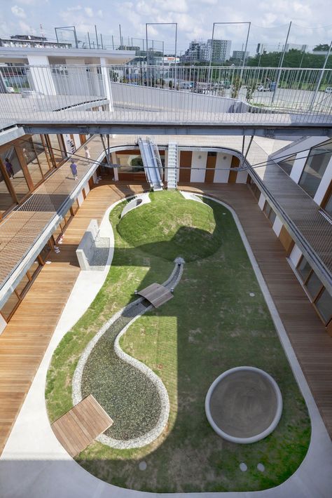 Gallery of Amanenomori Nursery School / Aisaka Architects’ Atelier - 5 Playgrounds Architecture, Kindergarten Interior, Preschool Designs, Shelter Design, Kindergarten Design, Green School, School Interior, School Yard, School Garden