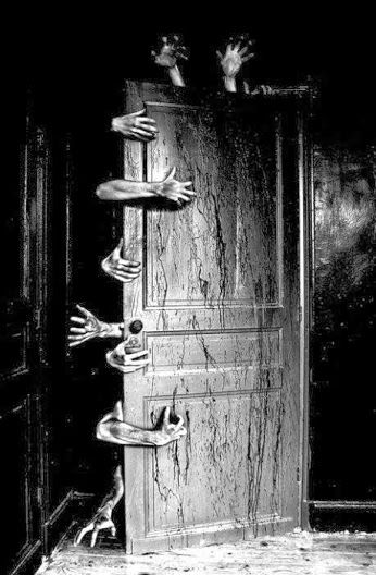 #HORROR THE DOORS PT 1 of 2 Be not ye afraid, of the creaking from the doors. The dust, debris, and cobwebs may hide things you're looking for. The subtle beam of light~ slowly crawls across the wall, provides enough to read by in this dreariest of nights. Give no thought to ghostly steps, that tip toe cross floor, for it's only~Earthly tremors ~and a draft~against the doors. Creepy Photography, Horror Photography, Creepy Photos, The Boogeyman, Ange Demon, Scary Art, Creepy Art, Dark Photography, Pics Art