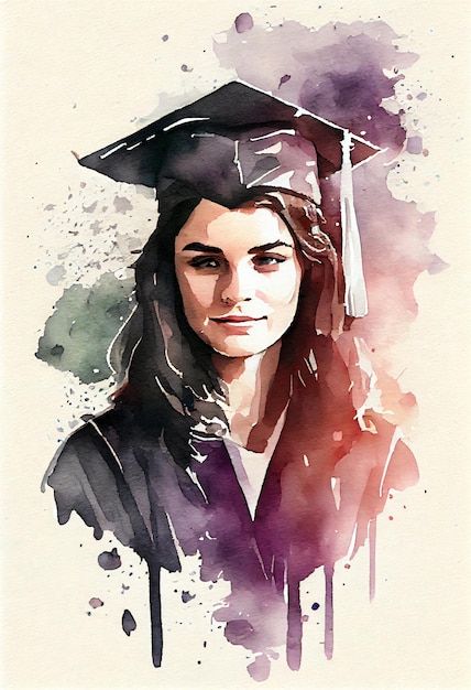 Graduation Watercolor Painting, Graduation Ball Dress, Graduation Watercolor, Graduation Gown, Watercolor Flower Art, Perfect Prom Dress, Watercolor Portrait, Psd Icon, Graduation Pictures