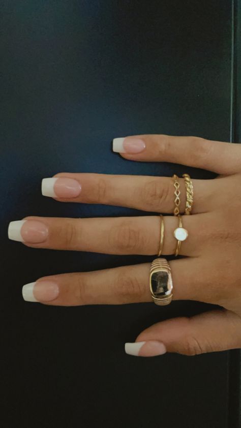 French Tip Acrylic Nails Square Thick White, Simple Classy French Nails, Clean French Tip Nails Square, Classic Sns Nails, Acrylic Nail Designs Squoval, Basic Sns Nails, Clean Girl Nails Acrylic, Junior Ring Ceremony Nails, Classic Square French Tip Nails