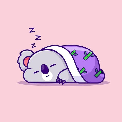 Free vector cute koala sleeping with bam... | Free Vector #Freepik #freevector #bear-cute #mascot #cartoon-cute #koala Sleeping Sloth Drawing, Sleeping Koala Illustration, Sleepy Icon, Sleepy Drawing, Sleepy Cartoon, Blanket Illustration, Sleeping Icon, Sleep Illustration, Sleeping Illustration