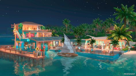 Download Port Sulani Beach Club No CC for Sims 4 at ModsHost NOW! Sul, sul cool bananas! Today we’re bringing a pub to Sulani. It has: A market Fresh fish Karaoke A kitchen (in case you’d rather have a restaurant) And a bar on the top floor There’s also a couple of beds… because you never know ^^ Enjoy! #sims #videogames #gaming #house #mods #sims4cc Cc For Sims 4, Gaming House, Sims 4 Restaurant, Ski Set, Gta 5 Mods, Casas The Sims 4, Mercedes Benz Cls, The Sims 4 Download, Dive Bar