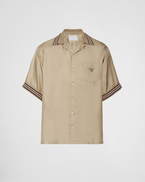 Luxury Shirts for Men | PRADA Prada Menswear, Prada Shirt, Printed Silk Shirt, Lettering Logo, Airport Fashion, Mens Lifestyle, Twill Shirt, Twill Shorts, Women Essentials