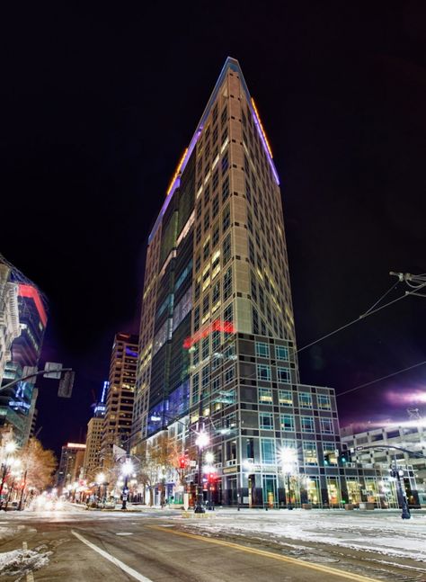 Downtown Salt Lake City at Night (image by dav.d photography) Utah In December, Downtown Salt Lake City, Salt Lake City Downtown, City At Night, Utah Travel, Lake County, World Cities, Salt Lake City Utah, Booking Hotel