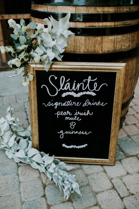 Gold-framed chalkboard wedding signage | Image by Jessie Schultz Photography Irish Wedding Theme, Irish Wedding Ideas, Irish Wedding Blessing, Irish Wedding Traditions, Wedding Locations California, Irish Theme, Wedding Blessing, Creative Wedding Favors, Ireland Wedding