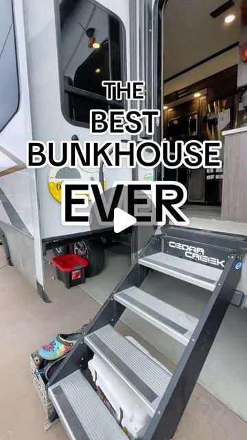 The Durells - RV Life on Instagram: "The BEST bunk house layout of a 5th wheel. This is our 2022 Cedar Creek 375BHO.   Dont forget to like, share, and follow! Please drop a comment what you would like to see next." Camp Trailer Living, Camper Bunkhouse Ideas, Diy Camper Projects, Rv With Bunkhouse, Mid Bunk Fifth Wheel, Remodeled 5th Wheel Rv Interior, Camper Loft Ideas, Mid Bunk Fifth Wheel Remodel, 5th Wheel Living Full Time