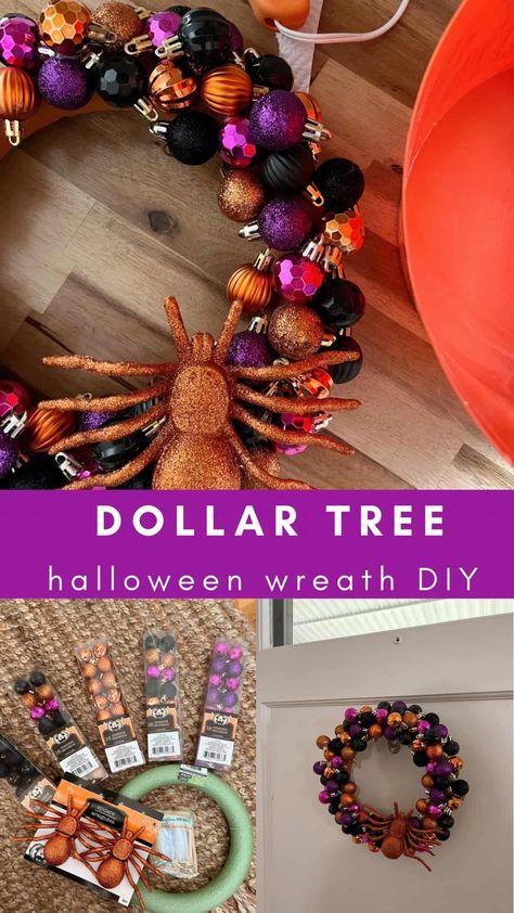 Dollar Tree Halloween Wreath DIY - traditionallycozy.com Dollar Tree Halloween Wreath, Spooky Halloween Wreath, Dollar Tree Halloween, Diy Halloween Wreath, Diy Dollar Store Crafts, Wreath Diy, Dollar Store Crafts, Wreath Crafts, Dollar Store Diy