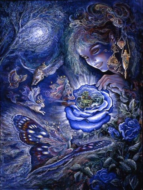 Fantasy in Blue • Josephine Wall Pagan Birthday, Josephine Wall, 5th Dimension, Angel Prayers, Spiritual Tools, Angel Cards, Fantasy Pictures, Divine Light, Beltane