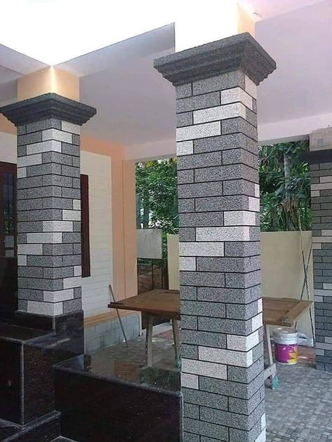 Building Column Design, Home Front Piller Design, Balcony Pillar Design, Tiles For Pillar, Column Texture Design, Granite Column Design, Gate Column Design Entrance, Modern House Front Pillar Design, Modern Column Design Exterior