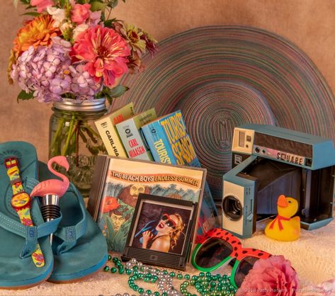 Summer Fun Still Life © 2018 Patty Hankins Interesting Still Life Photography, Cute Still Life Photography, Y2k Still Life, Still Life Reference Photos Aesthetic, Cool Still Life, Interesting Still Life, Summer Still Life, Beach Still Life, Colorful Still Life