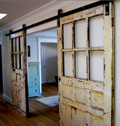 Barn Door Shutters, Pintu Interior, Barn Door Window, Barn Door Locks, Diy Sliding Door, Diy Sliding Barn Door, Barn Door Designs, Glass Barn Doors, Shutter Doors