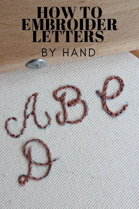 Hand Embroidered Letters Alphabet, Hand Embroidery Letter Designs Alphabet, How To Embroider Words, Best Embroidery Stitch For Lettering, Basic Embroidery Stitches For Beginners, Embroider Letters By Hand, Embroider Letters, How To Embroider Letters, Embroidered Names