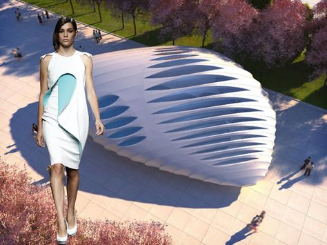 Curving Architecture, Fashion Inspired By Architecture, Architect Fashion, Silhouette Fashion, Weird Fashion Trending, Architectural Fashion, Fashion Architecture, Deconstructivism, Sport Clothing