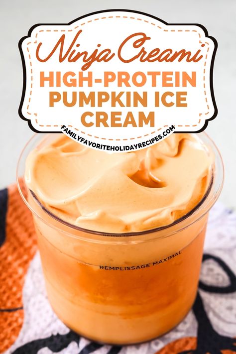 If you're looking for an easy high protein pumpkin ice cream you can make in the Ninja Creami, this recipe is for you! It allows you to enjoy the flavors of fall, while staying on track to your goals. It makes a delicious Thanksgiving dessert, too! Pumpkin Creami Ice Cream, Ninja Pumpkin Ice Cream, Pumpkin Protein Ninja Creami, Pumpkin Protein Ice Cream, Ninja Creami Pumpkin Recipes, Ninja Creami Pumpkin Protein Ice Cream, Pumpkin Ice Cream Ninja Creami, Pumpkin Ninja Creami Recipe, Pumpkin Ninja Creami