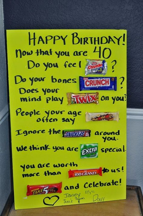 Happy Birthday 40, Candy Birthday Cards, Homemade Birthday Gifts, Candy Card, Funny Candy, Candy Board, Candy Poster, Birthday Signs, Bar Card