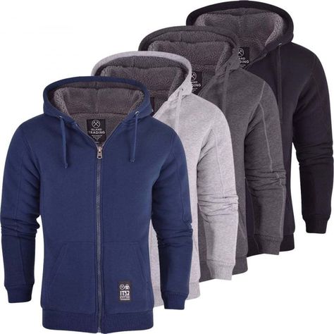 Mens High Quality Padded Borg Fleece Lined Full Zip Up Hoodie Sweatshirt Jacket Mens Coats And Jackets, Big King, Full Zip Up Hoodie, Plain Hoodies, Mens Sherpa, Jacket Fur, Hoodie Style, Sweatshirt Style, Women Coats