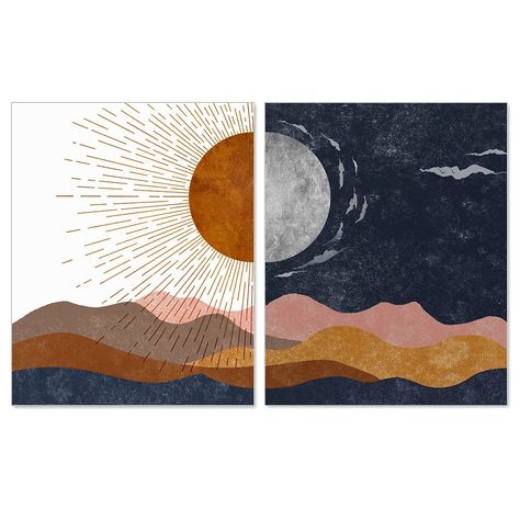 Moon Boho Art, Bedroom Wall Art Above Bed, Sunshine Decorations, Wall Art Above Bed, Art Above Bed, Decorative Wall Art, Unique Art Prints, Modern Abstract Art, Above Bed