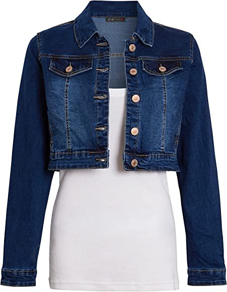 shelikes Womens Denim Jacket Crop Style Long Sleeve Button Up Slim Fit Vintage Jean Jacket For Ladies Girls : Amazon.co.uk: Fashion Denim Jacket Crop, Womens Denim Jacket, Fitted Jean Jacket, Jacket Crop, Jacket For Girls, Jean Jacket For Girls, Girls Denim Jacket, Very Simple Mehndi Designs, Vintage Jean Jacket