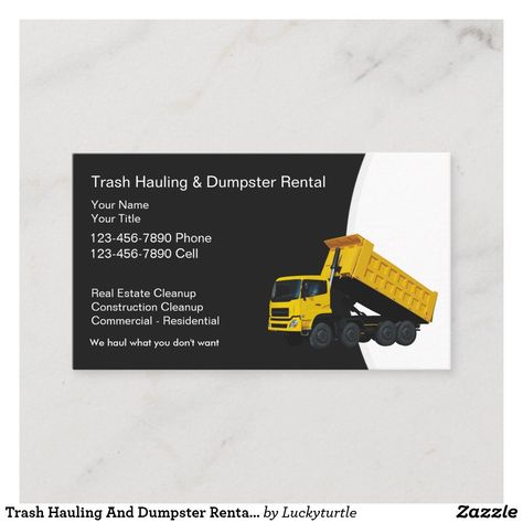 Dumpster Business, Garbage Collector, Free Business Card Design, Construction Business Cards, Dumpster Rental, Business Christmas Cards, Rental Business, Referral Cards, Real Estate Business Cards