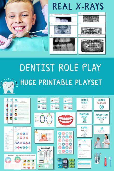 Dentist children's role play printable play set. Dentist Role Play, Dentist Play, X Rays, Dramatic Play, Reception Areas, Play Set, Preschool Learning, Role Play, Sensory Play