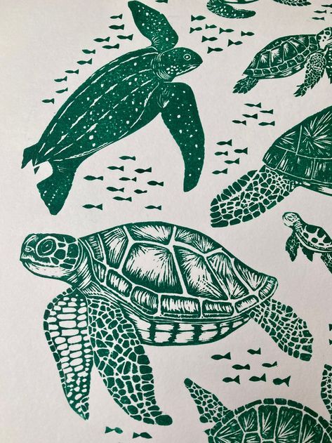 Turtle Drawing, Green Sea Turtle, Arte Inspo, Green Sea, Sea Turtles, Summer Wallpaper, Lino Print, Sketchbook Art Inspiration, Linocut Prints