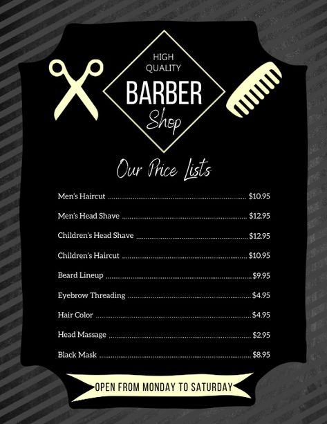 Barber Shop Price List, Hair Salon Art, Childrens Haircuts, Barber Shop Interior, Price List Design, Barber Logo, Hair Salon Logos, Hair Salon Interior, Barbershop Design