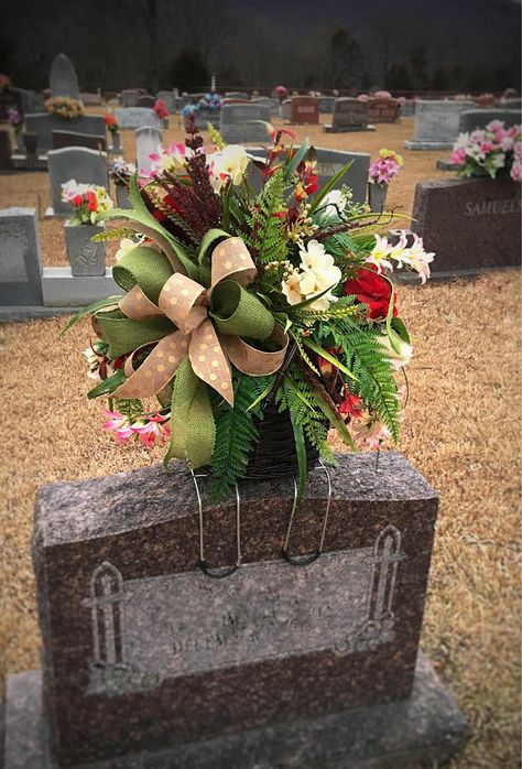 Headstone Saddle, Cemetery Flowers, Grave Decorations, #everythingelse #religious @EtsyMktgTool #springcemetery #memorialsaddle #gravesaddle Diy Headstone Decorations, Gravestone Ideas, Saddle Arrangements, Headstone Arrangements, Diy Cemetery, Diy Headstone, Cemetary Decorations, Headstones Decorations, Cemetery Arrangements