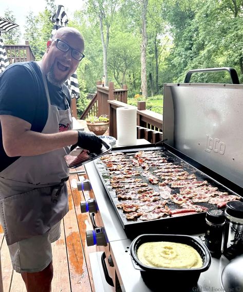 Seafood on a Flat Top Grill | GrillinFools Mashed Potato Pancakes Recipe, Mashed Potato Pancakes, Salmon Filets, Potatoe Pancake Recipe, Flat Top Grill, Cast Iron Griddle, Salmon Skin, Sea Scallops, Leftover Mashed Potatoes