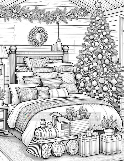 Step into a world of festive warmth with our '50 Christmas House Interior Grayscale Coloring Pages'. This collection invites you to bring to life the cozy and cheerful essence of Christmas through beautifully detailed interior scenes. Each page is a celebration of the holiday spirit, featuring charming rooms adorned with Christmas decorations, inviting fireplaces, and heartwarming family settings. Designed for adults who love the holiday season and the joy of coloring, these grayscale pages offe Christmas House Interior, Coloring Pages For Grown Ups, House Colouring Pages, Pumpkin Coloring Pages, Grayscale Coloring Pages, Adult Coloring Designs, Detailed Coloring Pages, Adult Colouring Pages, Christmas Interiors