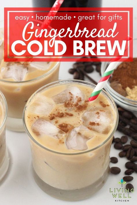 How to make your own Cold Brew Coffee. Great if you need a little pick me up over the holidays. Enjoy the flavors of the Christmas season in this homemade Gingerbread Cold Brew Coffee. Make hot or iced lattes or other coffee drinks and perfect for DIY holiday gifts. Iced Lattes, Cold Brew Coffee Recipe, Homemade Gingerbread, How To Make Gingerbread, Making Cold Brew Coffee, Coffee Concentrate, Cold Brew Coffee Maker, Homemade Coffee, Coffee Drink Recipes