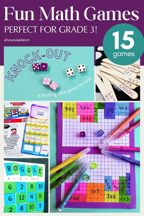 15 Fun Math Games for Kids | Perfect for Grade 3! - How Wee Learn Math Boggle, Dominoes Math Games, 3rd Grade Games, 2nd Grade Math Games, 4th Grade Math Games, Easy Math Games, Grade 3 Math, Family Math Night, Math Night