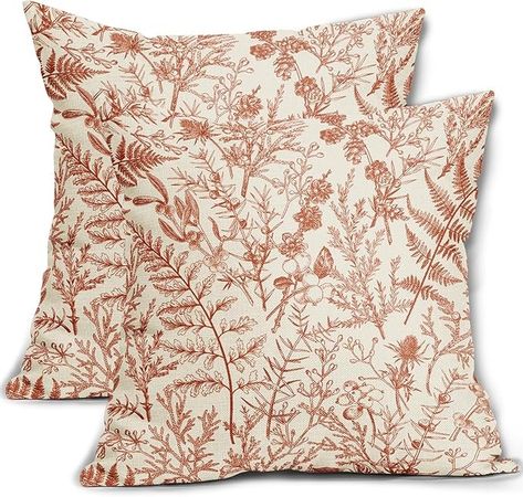 Amazon.com: Burnt Orange Floral Pillow Covers 18x18 Set of 2 Botanical Print Vintage Fall Colored Flower Plant Cream Decorative Throw Pillow Cases Outdoor Farmhouse Cushion Covers Decor for Sofa Couch Bed : Home & Kitchen Burnt Orange Decor, Floral Pillow Covers, Outdoor Farmhouse, Botanical Pillow, Fall Bedding, Fall Throw Pillows, Fall Pillow Cover, Orange Decor, Floral Pillow Cover