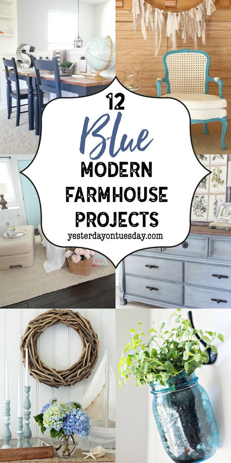 A Dozen Blue Fixer Upper Style Projects Blue Modern Farmhouse, Farmhouse Projects, Film Decor, Fixer Upper Decor, Homes Decor, Farmhouse Inspiration, Farmhouse Remodel, Farmhouse Modern, Fixer Upper Style