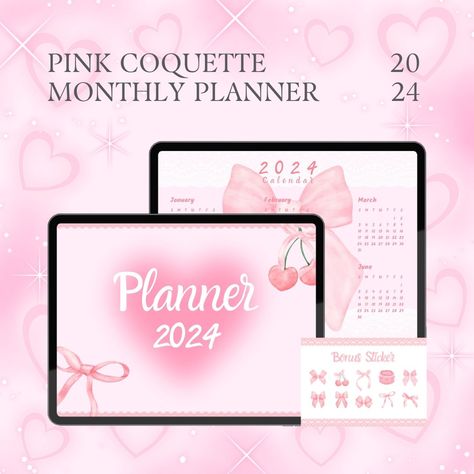 Pink Coquette Monthly Planner 2024 printableplannerpages #studentplannerprintable #digitalplannerdownload. Best Planners For Moms, Planner Monthly Layout, Digital Planner Ideas, Planner Content, Interactive Calendar, Undated Monthly Planner, Student Planner Printable, Pink Planner, Monthly Planner Template