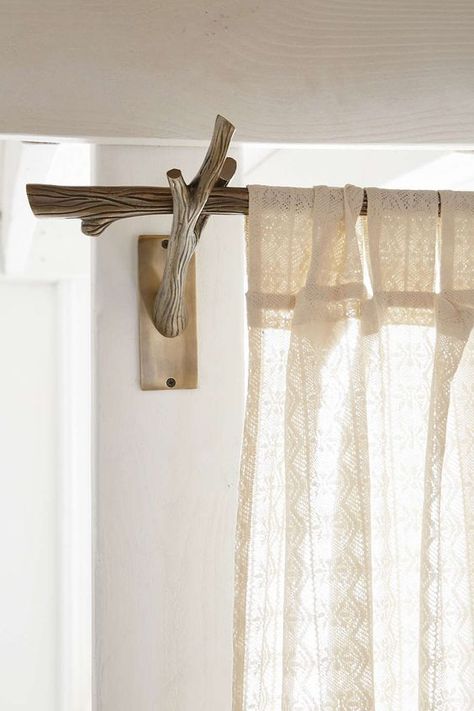 How To Make Beautiful Curtain Rods Out Of Tree Branches Branch Curtain Rods, Enchanted Forest Bedroom, Tree Murals, Enchanted Bedroom, Rustic Curtain Rods, Modern Curtain Rods, Wooden Curtain Rods, Woodland Bedroom, Forest Bedroom