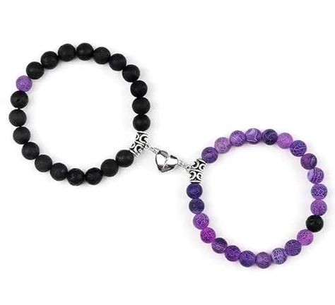 Amazon.com: Set Of 2 Couples Bracelet Magnetic Healing Natural Bead Stone Stretch Bracelet Unisex Anniversary, Friendship, Valentine, Christmas Gift (Lava+Purple Weathered, Without Giftbox) : Handmade Products 2 Couples, Christmas Weather, Couples Bracelet, Perfect Couple, Natural Beads, Stretch Bracelet, Unisex Design, Meaningful Gifts, Stretch Bracelets