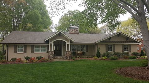 Covered Porch with Splendid View in Lake Norman Area  This was a 1960’s style ranch we gave a face-lift to and made it look more craftsman style.  Get a consultation on your next project and see more at http://finelineconstruction.net/charlotte-lake-norman-area-home-remodeling-portfolio/  #Charlotte #CLT #LKN #LakeNorman #CoveredPorch #FinelineConstruction #Contractor #Builder Screen Porches, Ranch Houses, Remodel House, Old Home Remodel, Lake Norman, Exterior Ideas, Plan Ideas, Face Lift, Building A New Home