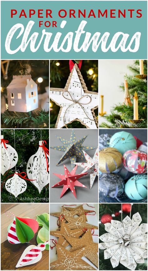 Trim the Tree with these Crafty Paper Christmas Ornaments - The Crazy Craft Lady Paper Folding Christmas Ornaments, Scrapbook Paper Christmas Ornaments, Cricut Paper Christmas Projects, Christmas Paper Crafts To Sell, Paper Craft Ornaments, Easy Paper Christmas Decorations, Diy Christmas Ornaments Paper, Creative Christmas Wrapping Ideas, Holiday Paper Crafts