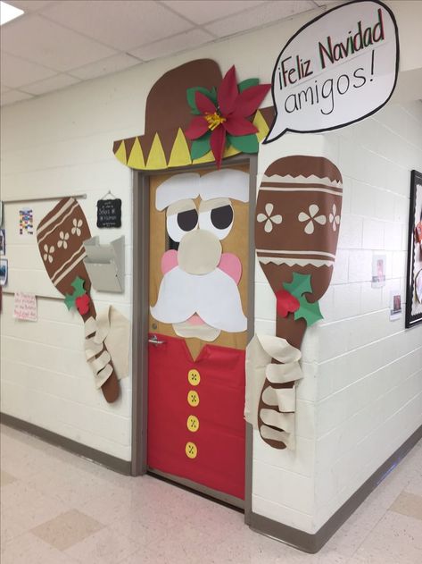 Fun Christmas Door Classroom Christmas Door Decorations, Spanish Classroom Door, Classroom Christmas Door, Classroom Door Decorating, Spanish Classroom Decor, Christmas Door Decorating Contest, Christmas Classroom Door, School Door Decorations, Spanish Christmas