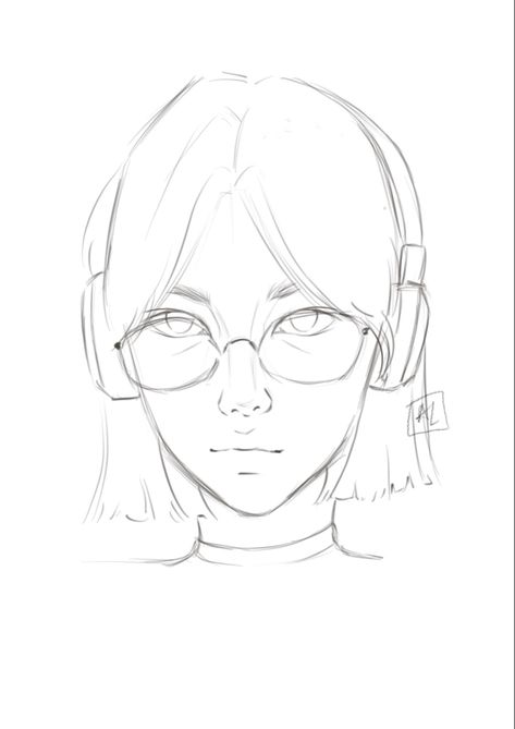 Girl With Headset Drawing, Headset Drawing Sketch, Drawing Sunglasses On Face, Person With Glasses Drawing, Digital Art Girl Sketch, How To Draw Headphones On Head, Face With Glasses Drawing, Tv Girl Sketch, Girl Drawing Sketches Easy