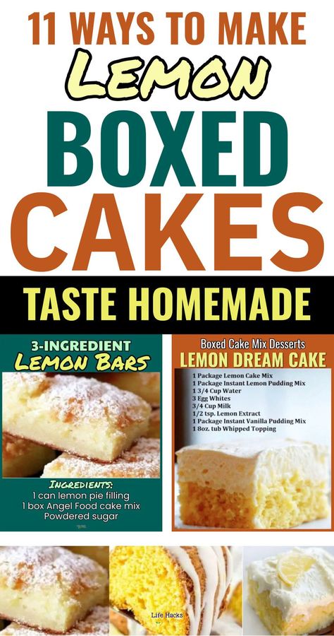 Try these 11 ways to make boxed cakes taste homemade with lemon box cake mix. From bundt cakes to layer cakes, sheet cakes and dessert bars, these lemon cake mix recipes are easy to make and have few ingredients. How To Make Lemon Box Cake Better, Box Cake Taste Like Bakery Yellow, Lemon Cake With Box Cake, Boxed Lemon Cake Recipes, Lemon Box Cake Mix Hacks, Desserts Using Lemon Cake Mix Boxes, Lemon Cake From Box Cake, Lemon Cake Using Box Cake, Lemon Box Cake Mix Recipes Instant Pudding