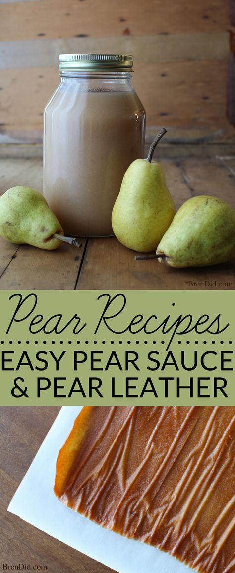 Pear sauce and pear leather are easy pear recipes to make with fresh pears. Pear sauce freezes and cans well. Pear leather is a great sugar free snack. They are the perfect use for extra pears. Easy Pear Recipes, Pear Recipes Easy, Pear Sauce, Sugar Free Snacks, Fruit Leather, Fruit Roll, Pear Fruit, Pear Recipes, Free Snacks