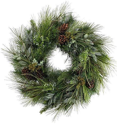 Wreaths With Lights, Wreath With Pinecones, Outdoor Christmas Wreaths, Pre Lit Wreath, Traditional Holiday Decor, Christmas World, Artificial Christmas Wreaths, Pine Cone Decorations, Artificial Foliage