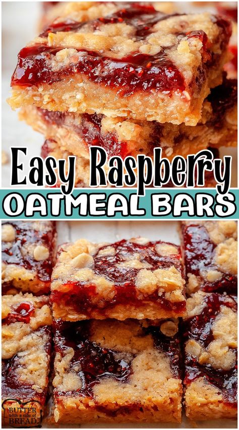 RASPBERRY OATMEAL BARS - Butter with a Side of Bread Oat Bar Recipe, Fall Dessert Bar, Easy Oatmeal Bars, Raspberry Oatmeal Bars, Oatmeal Bars Healthy, Raspberry Bread, Oat Bar Recipes, King Arthur Flour Recipes, Jam Bars