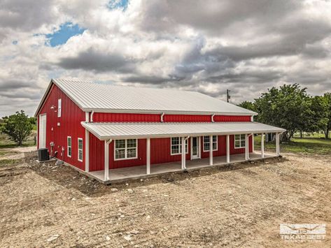 Red Barndominium, Barndominiums On A Budget, Barndominium Homes, Barndominium Cost, Porch Area, Metal Barn, Metal Siding, Barndominium Floor Plans, Luxury Amenities