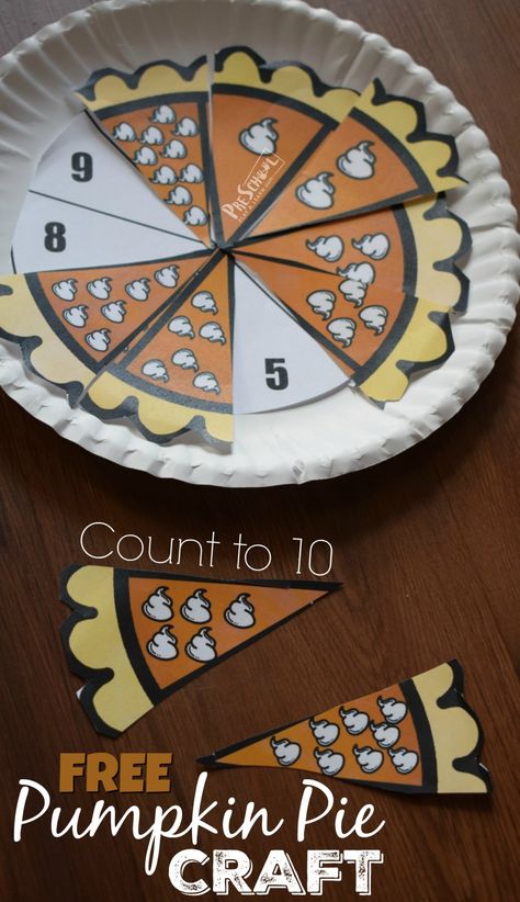 FREE Count to 10 Pumpkin Pie Craft - this is such a fun math activity for preschoolers to practice counting to 10 with a fun fall, thanksgiving themed activity #thanksgiving #counting #preschool Pumpkin Pie Counting Preschool, Pumpkin Pie Craft, Counting Craft, Pumpkin Crafts Preschool, Counting Preschool, Pie Craft, Thanksgiving Activities For Kindergarten, Thanksgiving Activities Preschool, November Crafts