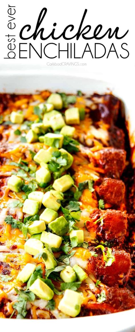 The BEST Chicken Enchiladas to rival any restaurant! They're easy, cheesy, saucy, exploding with authentic Mexican flavor and destined to become a new family favorite! #recipes, #dinner #enchiladas #mexicanfoodrecipes #mexicanfood #recipesfordinner #mexicanrecipes #easyrecipe #easydinner #dinner #dinnerrecipes #dinnerideas #dinnertime #chicken #chickenrecipes via @carlsbadcraving Authentic Enchiladas Chicken, Red Enchiladas Chicken, Chicken Enchiladas Authentic, Chicken Enchiladas Easy Red Sauce, Best Chicken Enchiladas Ever, Dinner Enchiladas, The Best Chicken Enchiladas, Red Chicken Enchiladas, Best Chicken Enchiladas