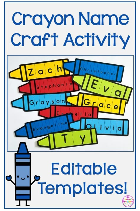 Editable Crayon Name Craft Activity - Preschool Classroom Building Crafts For Kids, Preschool Scissors Activities, Preschool Name Crafts, Name Project, Crafts For Kids Preschool, Name Activities Preschool, Kindergarten Names, Preschool Names, Name Practice